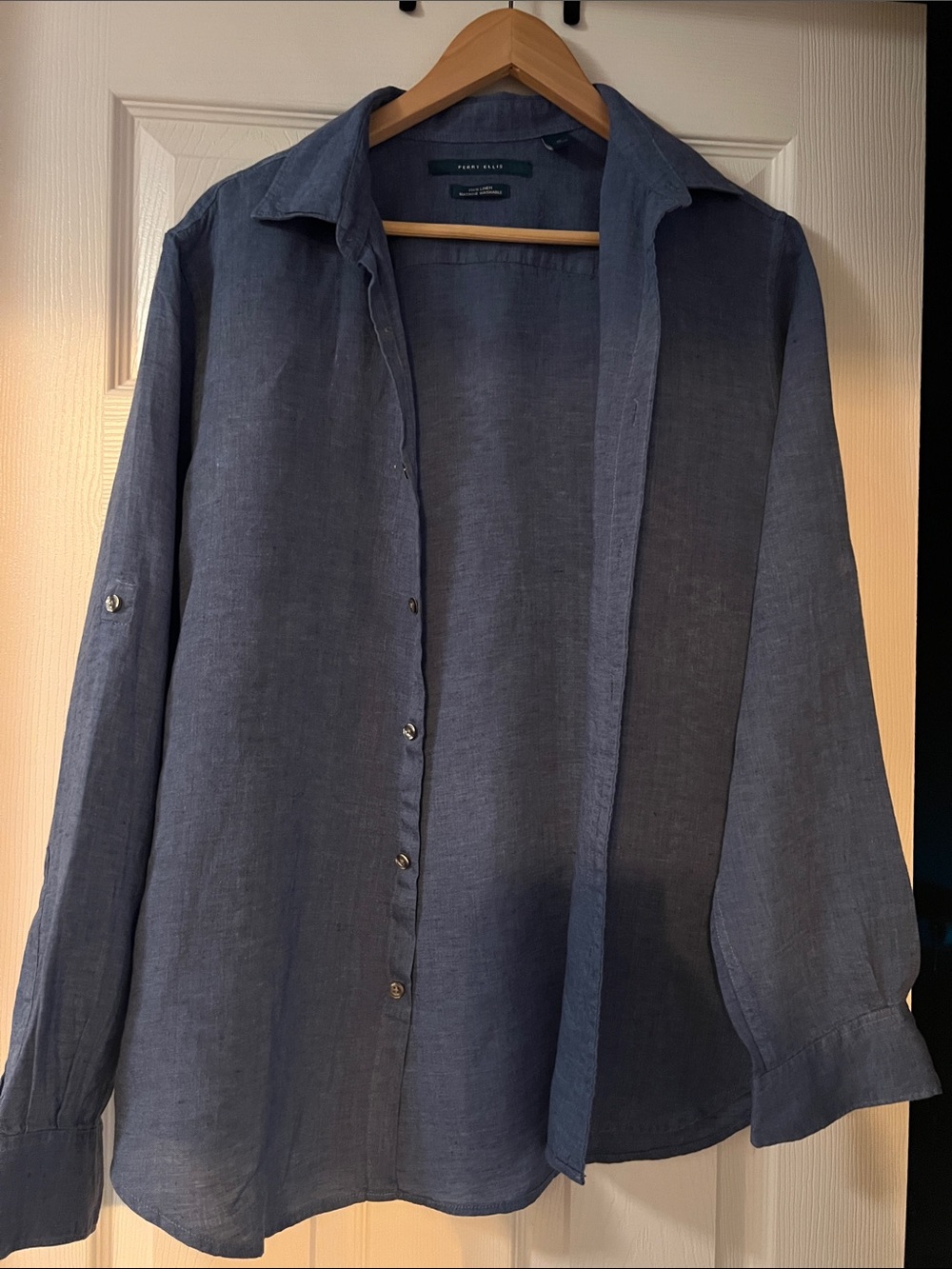 Perry Ellis Navy Blue Lightweight Linen Shirt Jacket
